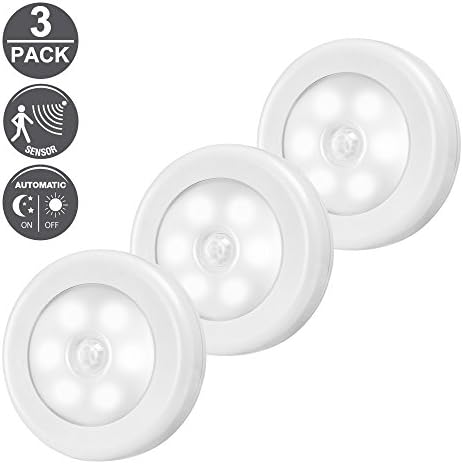IWILCS Motion Sensor Light, 3 Pack 6Leds Battery Powered Motion Sensor Light with 3M Adhesive Pad and Build-in Magnet for Hallway, Closet, Stairs, Bathroom,Bedroom, Bookshelf, Walls,Vestibule
