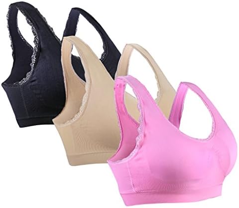 3 Pack Womens Seamless Stretchy Wirefree Sleep Bra Yoga Sports Bra XL 18-20 Nude Pink Black