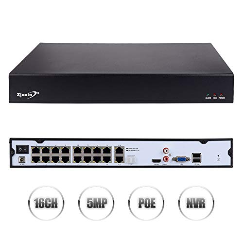 16CH 5MP Enregistreur vidéo réseau POE, Zjuxin Smart.265 NVR (1080p / 3MP / 4MP / 5MP) en Charge jusqu'à 16 caméras IP 5MP Deux disques durs, chacun supportant Un Maximum de 8Tb(NO HDD)