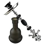Shisha, Hookah, Nargile, Orientalische Wasserpfeife mit 4 Schläuchen, inklusive Alufolie, Zange für Kohle, Tonkopf aus Keramik, mit allen Dichtungen (Schwarz Matt F023 - 71cm) - 