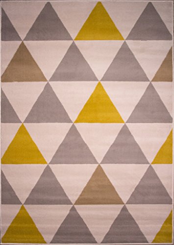 „Milan“ Moderner Teppich mit Harlekin Dreiecksmuster für das Wohnzimmer in Ocker-, Gelb-, Grau- und Beigefarbtönen 160cm x 230cm - 3