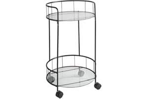 spot on dealz® Drinks Trolley Kitchen Island Bar Cart Trolley Serving Trolleys With Two Glass Shelves Black Mini Bar Table Four Plastic Castor Wheels Flat Pack