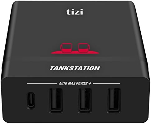 NEW equinux tizi Tankstation USB-C + 3 USB-A (75W) with up to 60W USB-C PD capability – Apple-friendly USB-C 4 port charger with Power Delivery USB-C PD. Capable of fast-charging MacBook Pro 15", MacBook Pro 13", MacBook, iPad Pro, iPhone X, iPhone 8, plus iPhone and iPad. The ultimate USB adapter with 1 USB-C port and 3 USB-A ports.