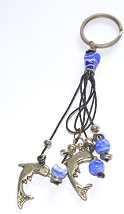METALLIC GOOD LUCK DOLPHINS WITH SODALITE EVIL EYE STONES CAR OR DOOR HANGING/KEYCHAIN WITH FOR HEALTH , WEALTH AND PROTECTION