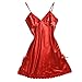 Produktbild SEWORLD Bademantel Unterwäsche Damen Bademäntel Dessous Mädchen Frauen Satin Bowknot Babydoll V-Ausschnitt Schlafkleid Unterwäsche(Rot,EU-42/CN-2XL)