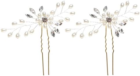 Bridal Hair Comb Clip, borte Women's Simulated Pearl Crystal Bridal Floral Handmade DIY Bendable Filigree Hair Comb Gold Inserted White Line