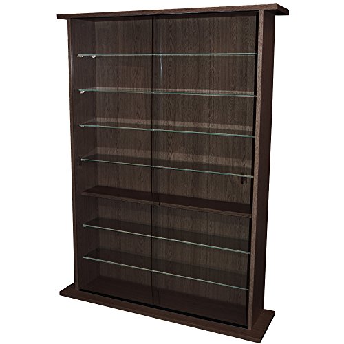 BOSTON - Glass Collectable Display Cabinet / CD DVD Storage Shelves - Dark Oak