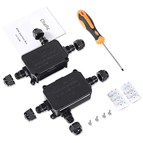 Chefic Junction Box 2 Pack, IP66 Waterproof 3-Way Extension Cable Connectors ABS+PVC, PG9 Outdoor Weatherproof Electrical Wire Connectors with a Screwdriver for Ø4mm-8mm Cable