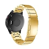 SHOBDW Armband für Garmin Fenix 5 & Forerunner 935 - 22 mm, Quickfit-Wechselarmband Ersatz Replacement band , Echtes Edelstahl-Armband Schnelles Wiedereinbau-Sitz-Band-Bügel Wristband Uhr Verstellbar (Gold-1, für Garmin Fenix 5)