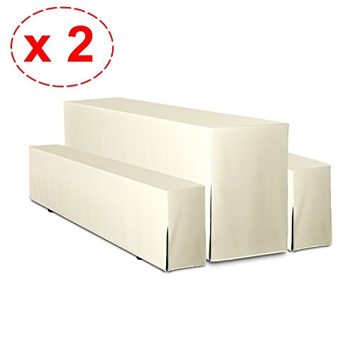 2er Pack Hussen für Bierzeltgarnitur PREMIUM 3tlg Set. (Creme, Breite: 70cm)