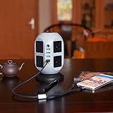 Torre de carga USB inteligente de alta velocidad: la salida USB máxima por puerto es de hasta 2.4A, lo que podría ofrecer 4 puertos al mismo tiempo.¡Y el puerto USB de carga rápida con IC inteligente autoajusta la tasa de carga le da a sus dispositivos USB una carga segura y más rápida!