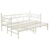 tagesbett metall 80 x 200 ★Einzelbett Größe: 195x95x95 cm; Erweiterte Größe: 190x177x95 cm, Das beige Tagesbett ist für 2 Matratzen mit einer Größe von 90 x 190 cm geeignet