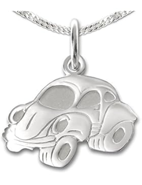 CLEVER SCHMUCK-SET Silberner Anhänger kleines Auto 10 x 14 mm flach matt und glänzend mit Kette Panzer 38 cm STERLING...