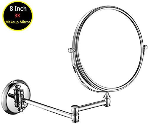 8 Inch Two-Sided Swivel Wall Mount Magnifying Makeup Mirror, 12 Inch Extension Mirror,Chrome Finished (3x Magnification Mirror) (Silver)