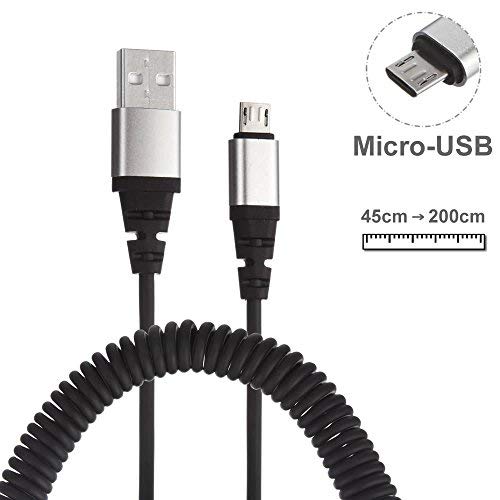 Cable Premium de Carga Micro USB de 2 Metros y en Espiral. Cable en Espiral USB 2.0 a Micro USB con Conectores con Carcasa de Aluminio para una Mayor Durabilidad (Carga Solamente)