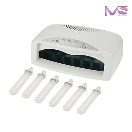 MelodySusie® High Quality Black 54W UV Lamp Light Acrylic Nail Dryer for CND Shellac, Soak Off, Harmony Gelish, IBD and any other Brand of UV Gel Nail Polish | Gel & Shellac CURING Light Finish Quick Drying with Detachable Tray & Timmer Setting | Fits 2 Hands or Feet at the Same Time + 6 * 9W UV Bulbs