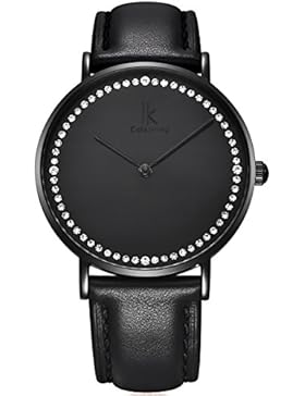 Alienwork IK All Black Quarz Armbanduhr elegant Quarzuhr Uhr modisch Zeitloses Design klassisch Leder schwarz...