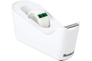 Scotch Distributeur de Ruban Adhésif (Blanc) + 1 Rouleau de Ruban Scotch Magic 19mm x 33m - Support pour Ruban Adhésif pour l’École, la Maison et le Bureau