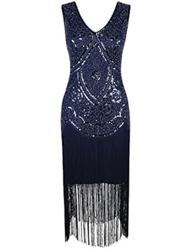 Kayamiya Damen 1920er Inspiriert Cocktail Flapper Gatsby Kleid Mit Perlen Floral Art Deco