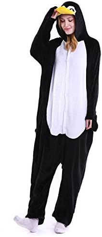 Semia Unisex Flannel Pajamas Adult Anime Pyjama Unisex Cartoon Cosplay Halloween Christmas Party Costume Sleepwear Autumn Winter,Penguin,X-Large