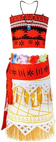 Viniolves Moan Girls Adventure Outfit Cosplay Princess Costume Party Dress (Red, 9-10 Years)