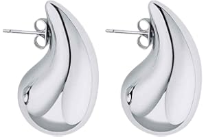 GOLDENCAT Pendientes Ninfas, Pendientes para mujer con forma de gota, Pendientes de acero gruesos con forma de gota de agua, Grosor 18 mm, Longitud 31 mm, Acero Inoxidable