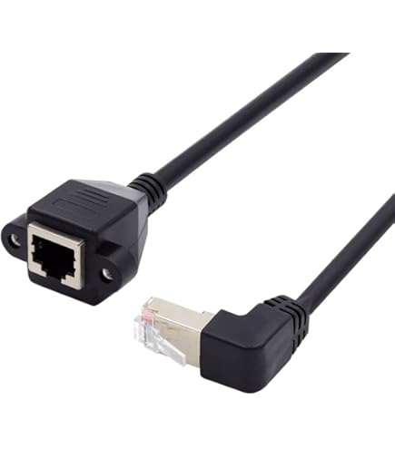 Ethernet-verlengkabel, RJ45 mannelijk naar vrouwelijk schroefpaneel Mount CAT6/5e/5 afgeschermde netwerk LAN Extender Cord Connector (schuine links