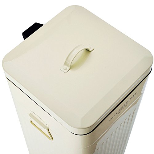 Bentley Tret-Mülleimer/Treteimer – Eckiges Retro-Design – Stahl – Blau/Creme – 30 L – Creme - 3