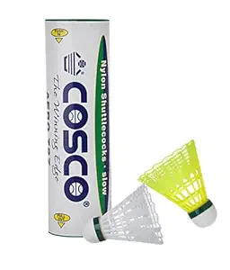 Cosco Original COSCO Shuttle cocks 'AERO 727' (High durable Nylon, training grade, foam base (White/Yellow) ,6 Pieces
