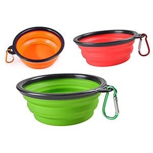 orchidtent perro cuenco, plato para alimentos grado silicona sin BPA aprobado por la FDA, plegable extensible Copa para Pet Cat Food Agua Alimentar Tazón de viaje portátil libre mosquetón