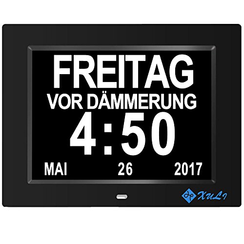 Digitaler Kalender Tag Uhr mit Nicht Abkürzungen Tag & Monat – Aufgerüstet – 8 Zoll XULI® Digital Kalender Wecker- (schwarz) - 2