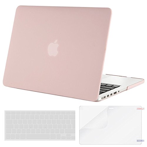 MOSISO Plastik Hartschale Schutzhülle Snap Case mit Klar Tastatur Schutz Abdeckung mit Screen Protector für Macbook Pro 13 Zoll mit Retina Display NO CD-ROM Drive (A1502 / A1425), Rosenquarz