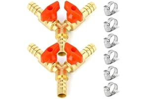 ERGAOBOY 2 Pcs 3 Way Hose Shut-Off Ball Valve, 8mm Hose Connection 2 Switches Brass Y Shaped Valve with 6 Clamps