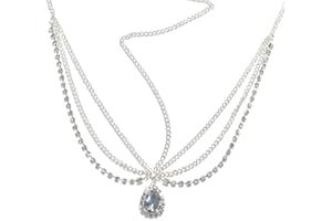 BSLVWG Rhinestone cadena de la cabeza en capas tocado de novia de plata diadema de cristal Pieza de pelo Festival de accesorios para el cabello para mujeres, niñas, novia y dama de honor