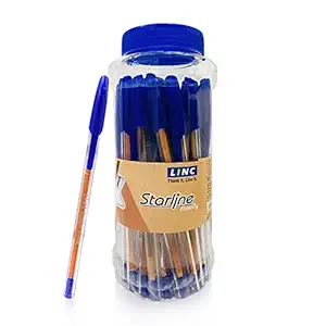 Linc Starline Trendy Lightweight Ball Pen Jar | 0.7mm, Blue Ink Ball Pens | Jar of 25 Units | Blue Ball Pen Set for Office and School Use | Elasto Grip Pens for Smooth Writing with Fast Flowing Ink Technology | Pack of 25