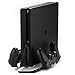Produktbild [reytid] PS4 Slim 4 in 1 Ständer, vertikal Dual Kühler Polster, Dual Controller Laden Dock , 2 x USB Radlager Ports - weiß - Ladung Station Kühler drahtlos Pads - Playstation Konsole Ventilator