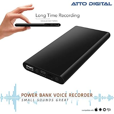 aTTo digital Enregistreur Vocal 380 Heures Autonomie | Chargeur Portable avec Enregistreur Audio à Commande Vocale - 5000 mAh | 8Go de Mémoire | poweREC aTTo Digital