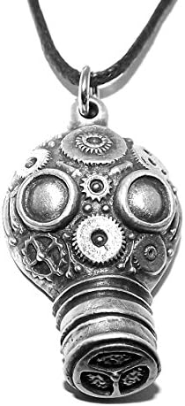 Gothic Steampunk Gas Mask Pewter Pendant Necklace