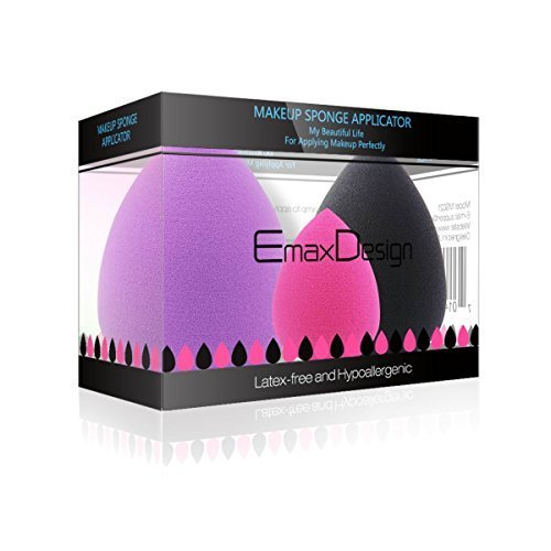 EmaxDesign 3 Piece Makeup Blender Sponge Set, Foundation Blending Blush Concealer Eye Face Powder Cream Cosmetics Makeup Sponges. latex free, non-allergenic and odour free.