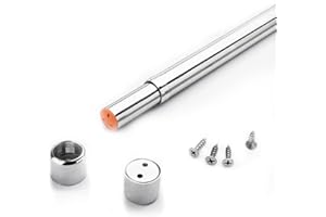 sinzau 12.6-20.7 inches Extendable Wardrobe Rod, Stainless Steel Wardrobe Rail Tube with End Sockets, Screws in Flange Base