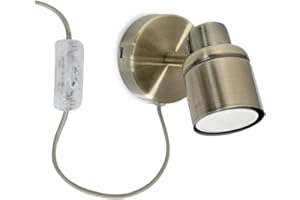MiniSun | Antique Brass Single Spotlight Adjustable GU10 Plug-in Wall Light | Wall Spotlights, Home Décor & Improvement Essential | Includes 5W LED Bulb [3000K Warm White]