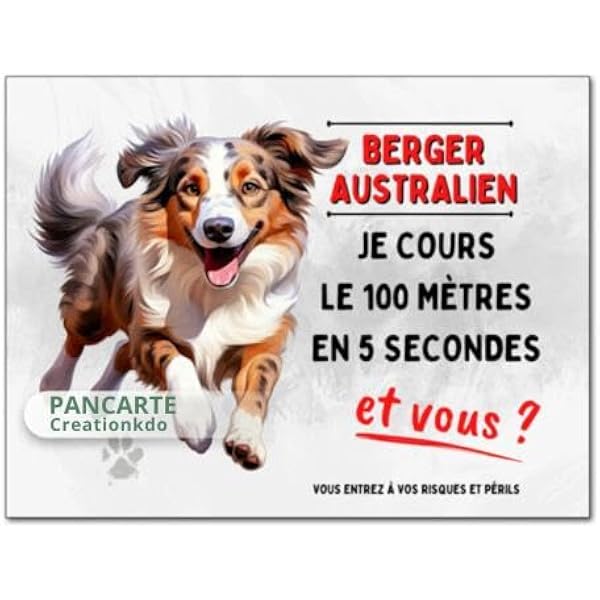Plaque Chien Berger Australien Bleu Merle - 15x20 Cm Aluminium - Texte "Ici, C'est Chez Moi !"