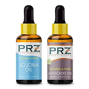 PRZ Combo of Cold Pressed Jojoba & Avocado Carrier Oil, 100% Pure Natural & Therapeutic Grade Oil for Aromatherapy, Body Massage, Skin Care & Hair Growth (15ML Each)