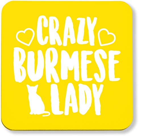 Hippowarehouse Crazy burmese lady - cat printed coaster gloss finish durable backing 9cm x 9cm