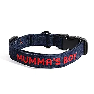 Lana Paws Mumma's Boy Adjustable Embroidered Denim Fabric Dog Collar Belt (M)