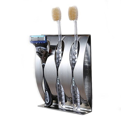 Preisvergleich Produktbild Zahnbürstenhalter Wand installiert,Zahnpasta mit Zahnbürstenhalter selbstklebende , Zahnpastaspender mit Zahnbürstenhalter,langlebig Edelstahl Razor Halter mit Selbstklebende