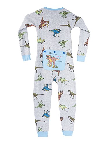 BIG FEET PAJAMA CO.Dinosaur Union Suit Onesie Pyjamas T-Rex on Rear Flap, Boys & Girls Sizes 4-14
