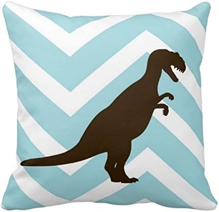 GraebnerSaleStore 18X 18inch Pastoral Style Cotton Linen Decorative Throw Pillow Cover Cushion Case Dinosaur On Chevron Zigzag - Blue And White H:631