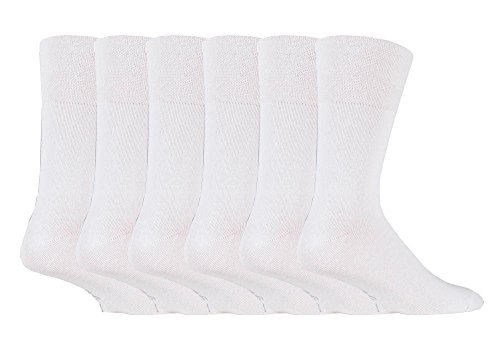 IOMI - 6 pares hombre sin elasticos diabeticos calcetines para la circulacion (39-45 eur, White)
