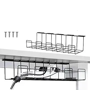 INDIAN DECOR. 21590 Under Desk Cable Management Tray, 16 inches Under Desk Cable Organizer for Wire Management, Metal Wire Cable Tray for Desks, Offices, and Kitchens (Black)